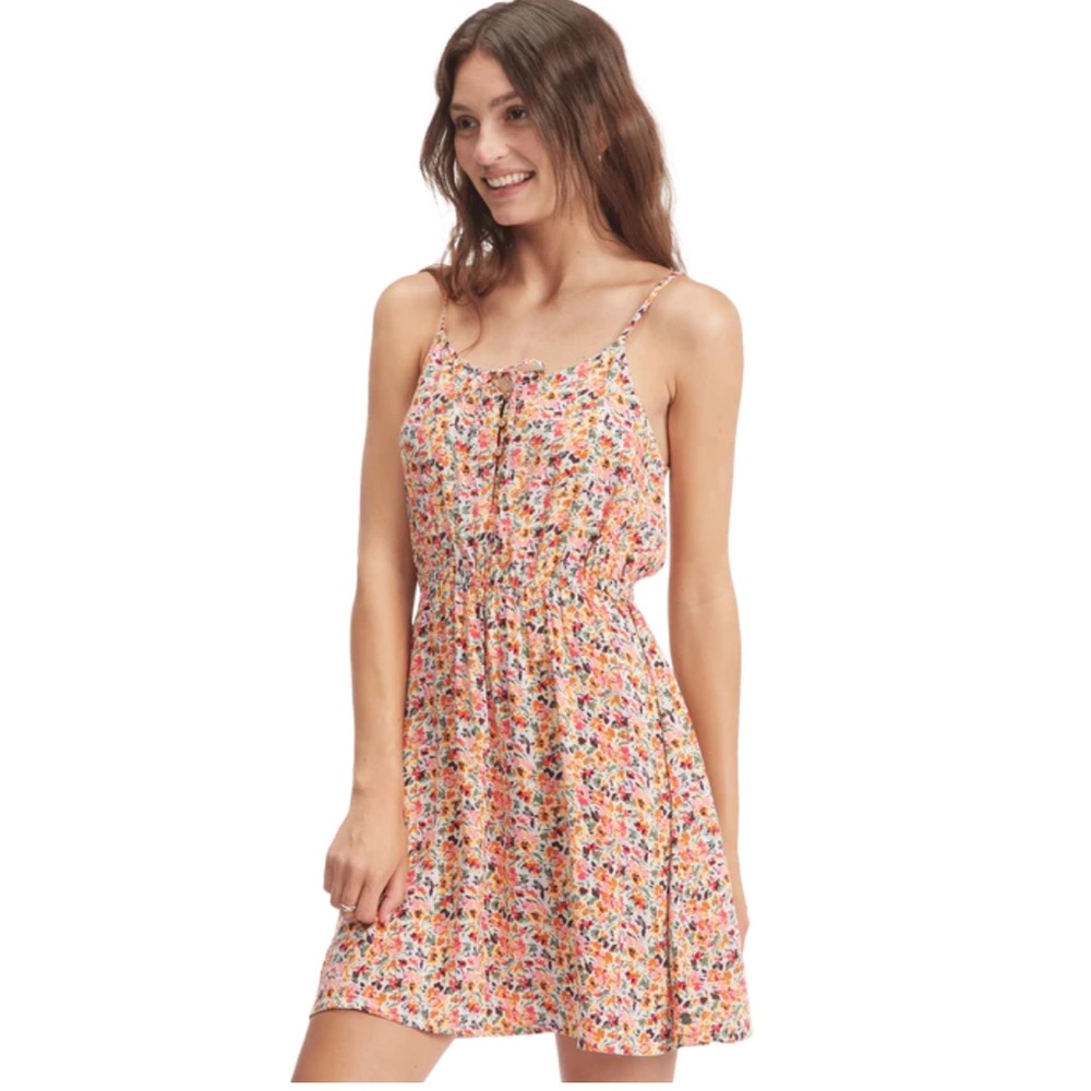 Roxy Everything Is Fine Dress Pastel Rose Floral Mini Dress Size Large